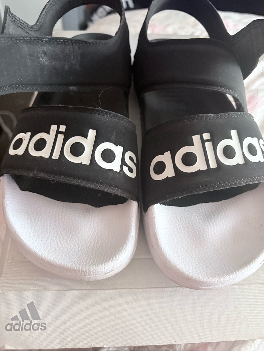 adidas Black and White Kids Hook-and-Loop Slide Sandals